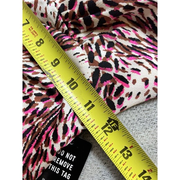 EXPRESS ABSTRACT ANIMAL LEOPARD PRINT‎ PUFF SLEEVE RUCHED HI-LO MIDI DRESS XXS - Picture 8 of 11